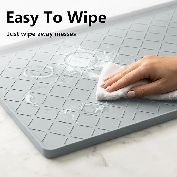 Mateeylife Under Sink Mats for Kitchen Waterproof 22"X19", Undersink Protectors，Silicone Mat Cabinet Liner, Under Sink Organizer for Bathroom and Kitchen，Boot Tray Pet Food Mat, Light Grey