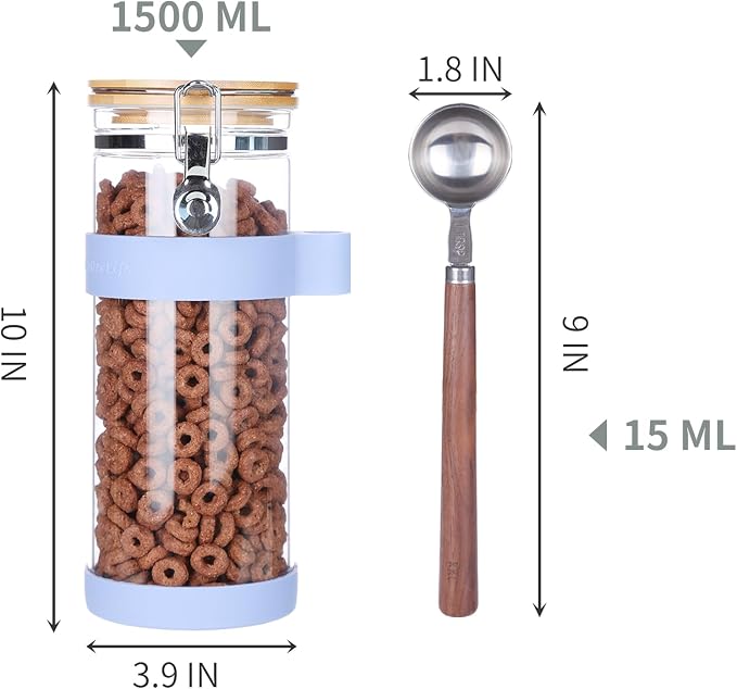 KKC 1.5-Quart Large Glass Nuts Storage Container, Airtight Food Storage Jar with Bamboo Lid & Scoop, Keeps Nuts Crunchy & Fresh, Perfect for Pantry Organization & Storing Nuts, Almonds, Peanuts