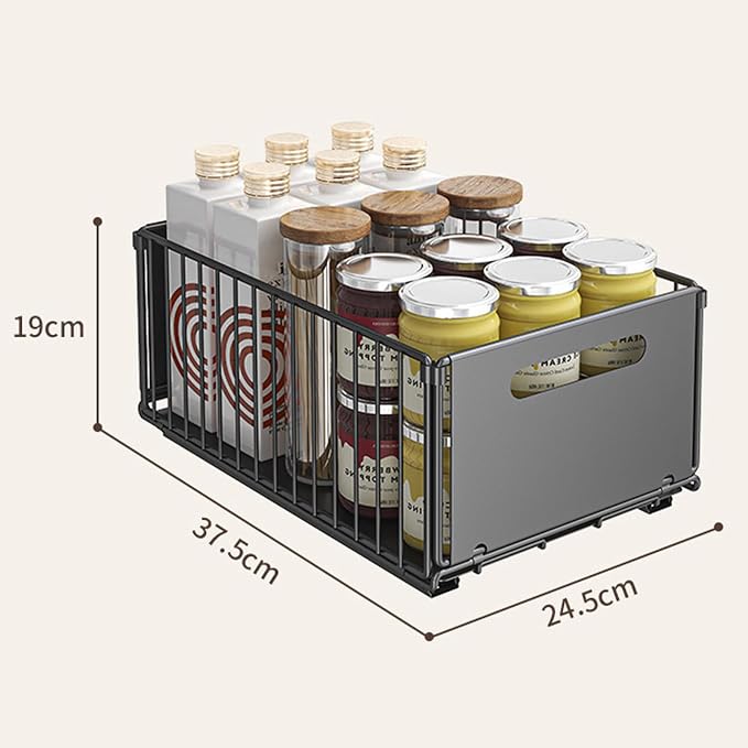 Pull Out Drawers for Cabinets, 2 Pack Slide Out Drawers for Kitchen Cabinets, No Drill Pull Out Cabinet Organizer Fixed with Adhesive, Heavy Duty Pull Out Shelves for Bathroom