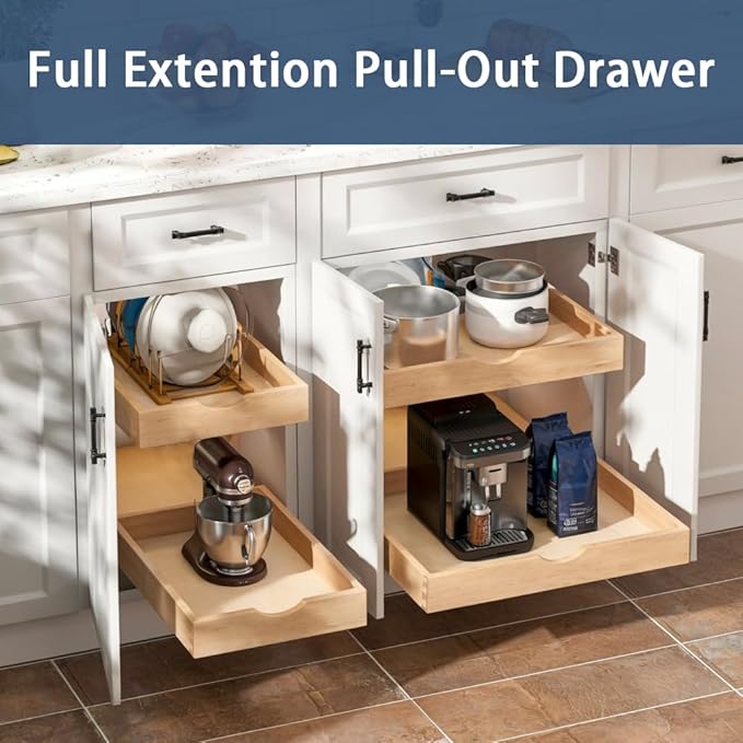 Pull Out Cabinet Drawers - 6x2 Size Options (12-23'W,18-21'D), Pre-Assembled with Soft Close Slides, Solid Beechwood, Easy Installation(26'W x 21'D)