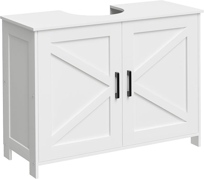 Pedestal Sink Storage Cabinet, Bathroom Organizer for Small Spaces, Freestanding Under Sink Cabinet with Adjustable Shelf and Double Doors, 11.8" D x 31.5" W x 23.6" H, Black