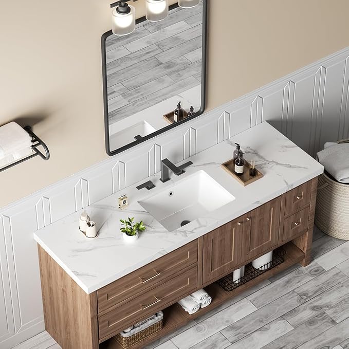 16in Undermount Bathroom Sink Rectangular, 15.7" x11.8" Small Vessel Sink Rectrangle Undermount Bathroom Sink White Ceramic Lavatory Vanity Vessel Sink with Overflow