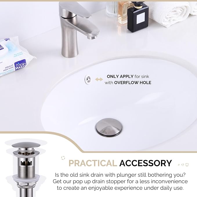 Angle Simple Bathroom Sink Drain, Brass Pop Up Drain Stopper for Vanity Sink with Overflow, Brushed Nickel