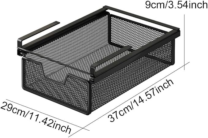 under Shelf Basket Black Decoration Space Saving Portable Hanging Pullout Drawer Basket Organizer for Cupboard Laundry Room, Length 37 cm