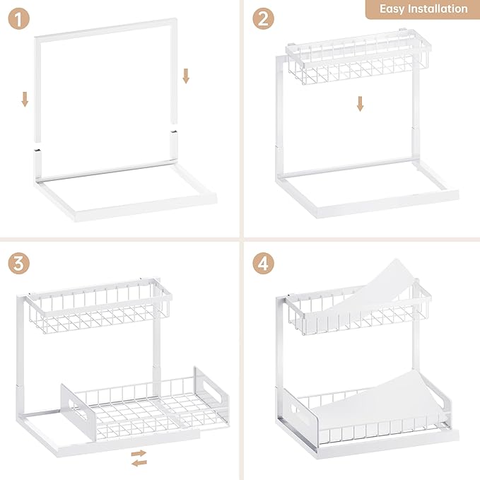 Under Sink Organizer and Storage, Slide Out Cabinet Organizer, Pull Out Sink Shelf for Kitchen Bathroom Laundry, White, 1 Pack
