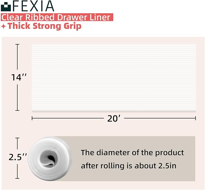 FEXIA Shelf Liner for Kitchen Cabinets Non-Slip Drawer Liner 14 Inches x 20 FT Waterproof & Oil-Proof Non Adhesive Durable Material Fridge Liner for Shelves