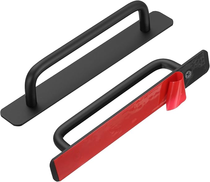 uxcell 2pcs Adhesive Cabinet Handle 7" No Drilling Closet Door Stick on Handle Drawer Pulls Aluminum Alloy for Kitchen Cupboard Window Sliding Closet Door, Black