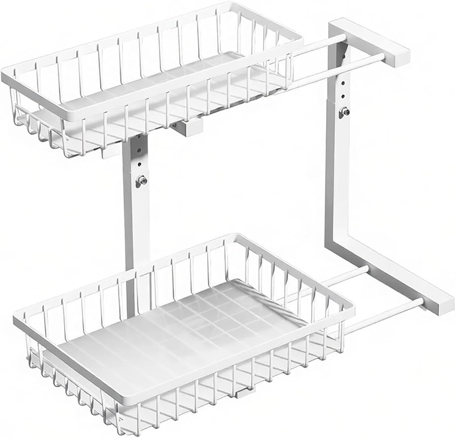 Shelf Pull Out Cabinet Organizer Kitchen Cupboards Storage Solutions No Drill Adjustable Baskets for Bathroom(Milk)