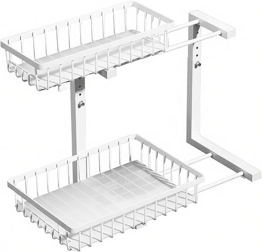 Shelf Pull Out Cabinet Organizer Kitchen Cupboards Storage Solutions No Drill Adjustable Baskets for Bathroom(Milk)