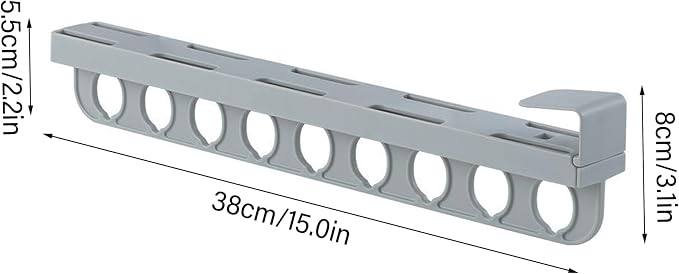 Closet Valet Rod Slide Out, 9-Holes Plastic Pull Out Pants Rack for Closet, Silent Slide Valet Rod, No-Drill Space-Saving Organizer, Gray Home.