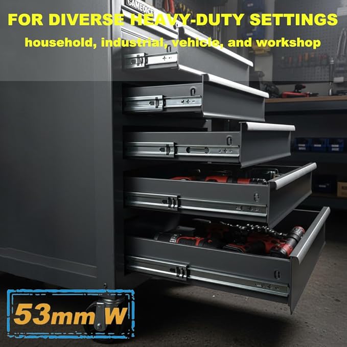 Heavy Duty 14" Drawer Slides, Full Extension Ball Bearing, 300LB | 53MM Width, 3-Fold Design, Side Mount, Smooth & Quiet Operation, for Cabinets, Drawers, Workbenches