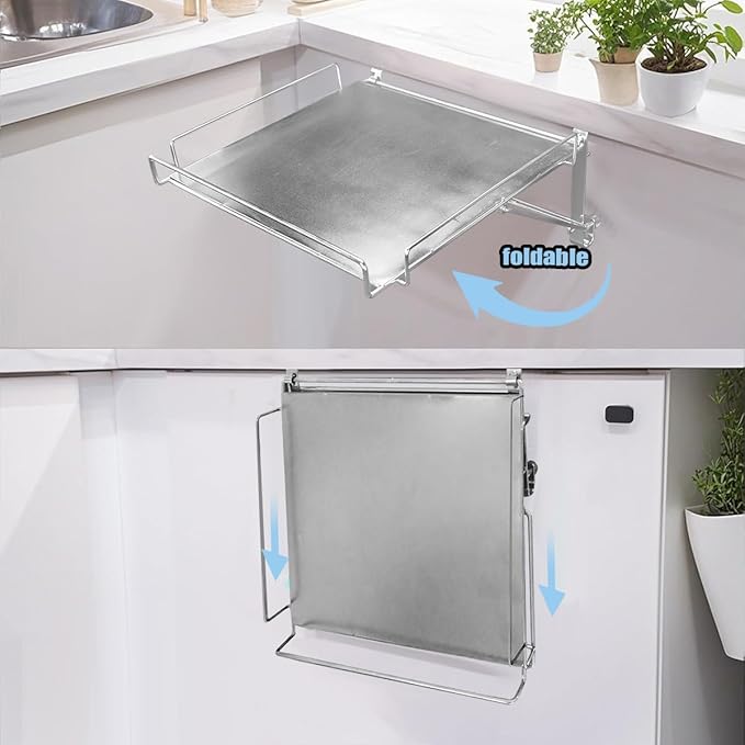 Cabinet Door Organizer, Foldable No Drill,Heavy-Duty Metal Iron Shelf for Pantry Cupboard Countertop, Rust-Resistant, Easy Installation, Space Saver Easter Gift(Silver)