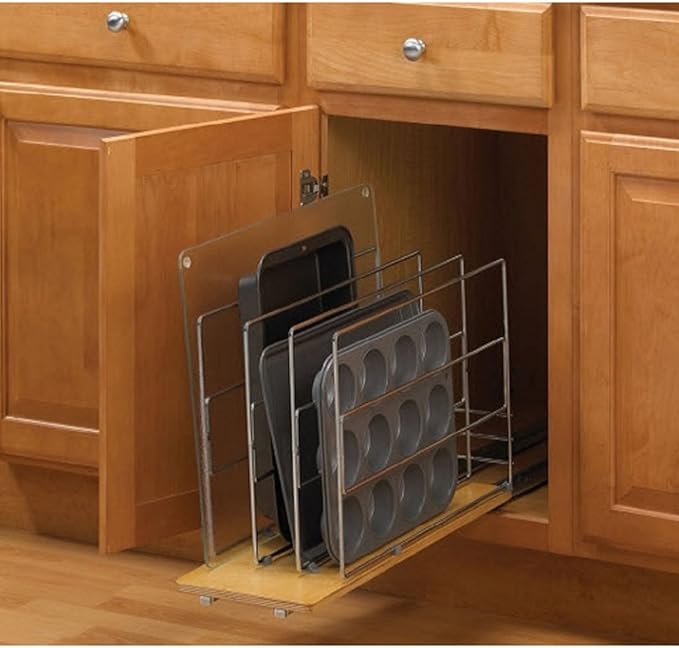 Knape & Vogt TDRO-FNW-6 in. Tray Divider Roll Out Cabinet Organizer, Frosted Nickel