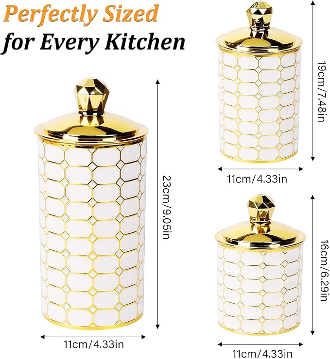 BigKing 3 Piece Plastic Canister Set for the Kitchen Counter - Sugar and Flour Containers with Airtight Lids for Countertops, Coffee and Tea Storage, Farmhouse Decor (Half Circle Lid)