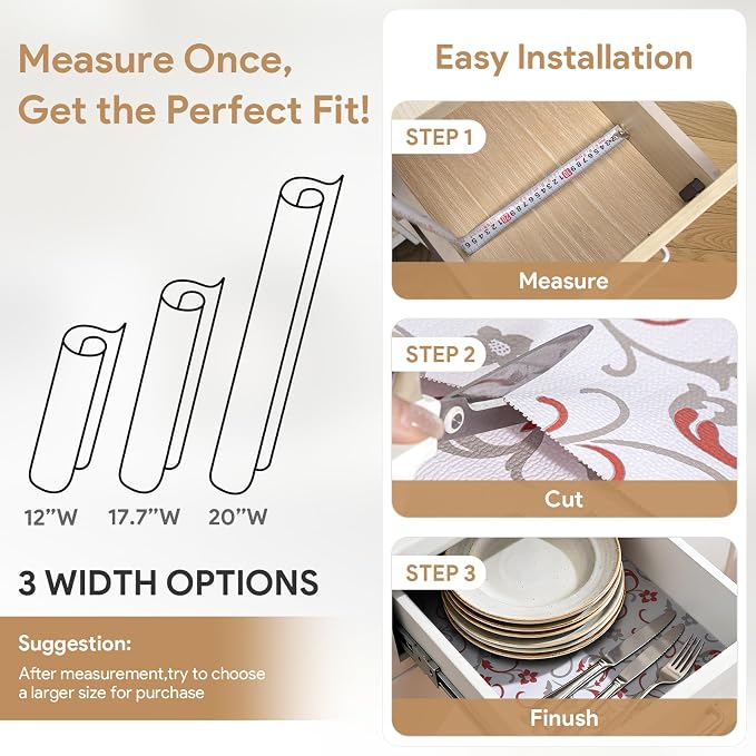 Shelf Liners Non Adhesive 17.7'' X 96'' Drawer Liner for Kitchen Cabinets, Waterproof Shelf Liners Durable Anti-Slip for Kitchen Cabinets Cupboard Liner