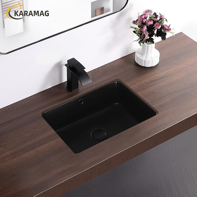 18 Inch Matte Black Undermount Bathroom Sink Small Rectangle Undermount Sink Black Under Counter Bathroom Sinks with Overflow (18-1/2"x14")