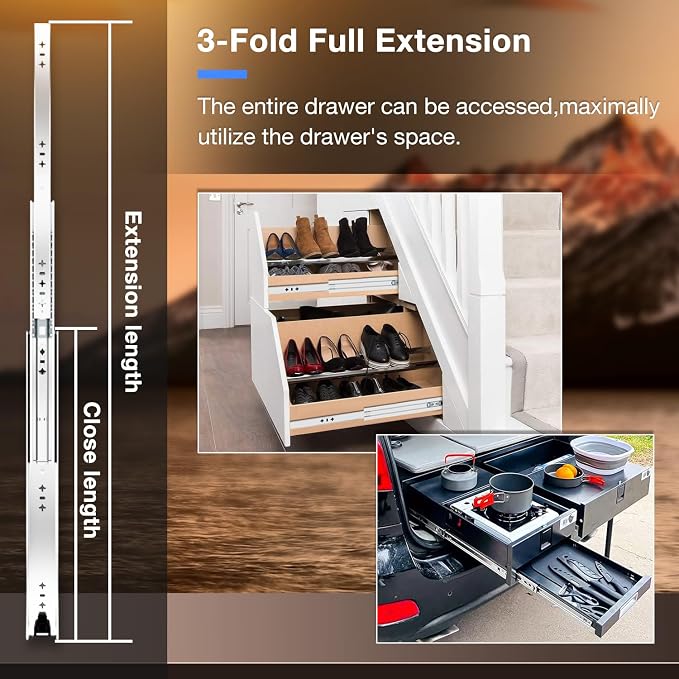 Heavy Duty Drawer Slides Full Extension Runners 12 14 16 18 20 22 24 26 28 30 32 34 36 38 40 Inch Side Mount Rails for Drawer Capacity 180 lb 1 Pair