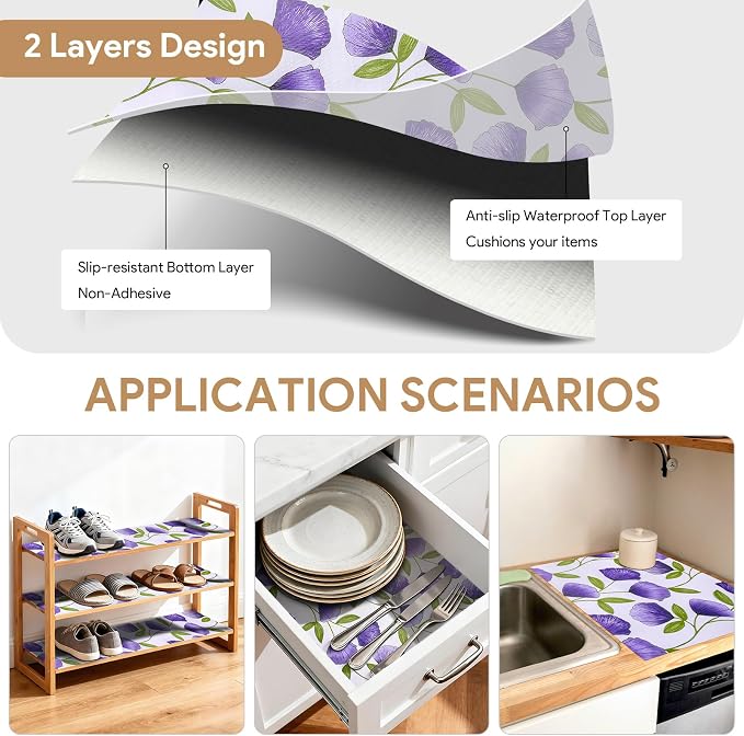 Shelf and Drawer Liner for Kitchen Cabinets 10Rolls*17.7'' X 96'' Non Adhesive Shelf Paper Strong Grip Anti Slip Cabinet Liners for Shelves, Oil-Proof Waterproof Cupboard Liner