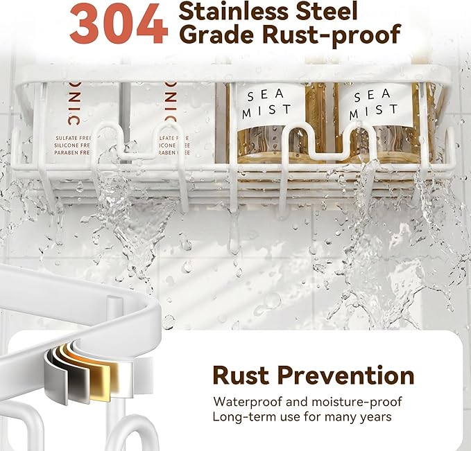 YASONIC Shower Caddy Adhesive, 100% Rustproof Shower Organizer with Soap and Toothbrush Holder, Large Capacity Shower Shelves for Inside Shower, No Drill Shower Storage for Home (5 Pack White)