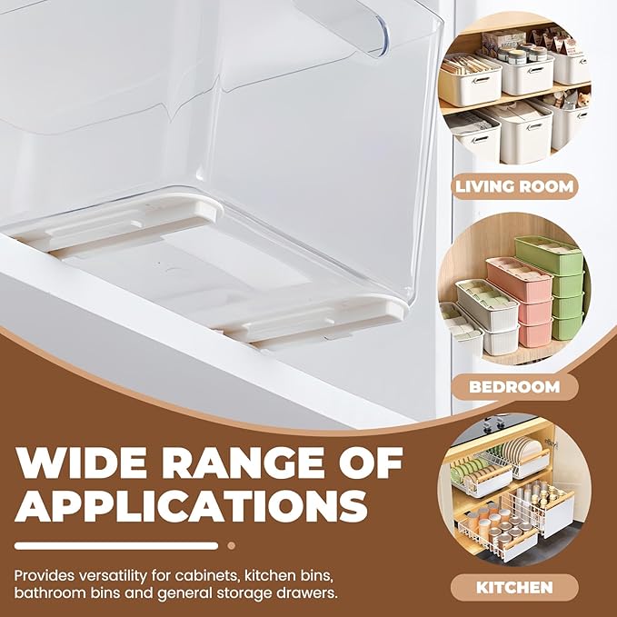 LELE LIFE Adhesive Pull Out Cabinet Drawer Sliders, Drawer Bin Organizer Sliding Rails Guides, No Drill DIY Basket Slides Bottom Mount for Shelf (4 Pack)