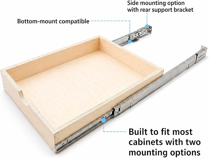 COUVER Birch Wood Pull-Out Cabinet Organizer - Soft Close Slide-Out Drawer for Kitchen & Bathroom, DIY Non-Assembled Wooden Under Sink Storage, Bottom-Mounted Side-Mounted, 21 inch