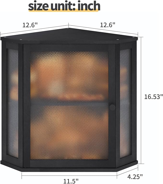 Corner Bread Box for Kitchen Countertop,Bread Storage for Homemade Bread, Double Layer Large Bamboo Kitchen Storage Bin with Window (Black, Large)