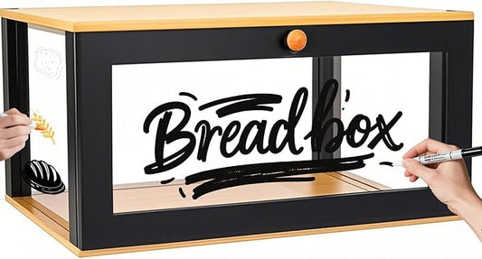 ETMI Bamboo Bread Box for Kitchen Countertop Pastry Display case kitchen Storage (black)