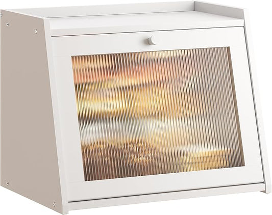 GHWIE Large Bread Box, Easy Access & Cleaning - Bamboo Bread Box for Kitchen Countertop with Acrylic Door (White, Large)