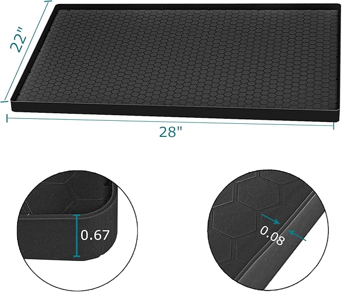 Under Sink Mat 28 x 22 for Kitchen Waterproof, Silicone Under Kitchen Bathroom Protector Sink Liner Mat, Easy to Clean Cabinet Mat Organizers and Storage, Black