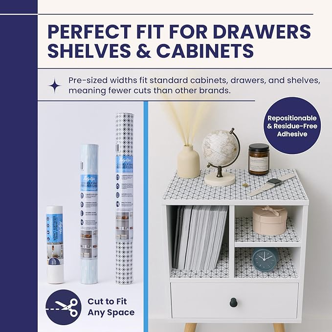 Adhesive Shelf Liner — Waterproof Felt Cabinet Liner & Contact Paper for Kitchen Organization — Soft Glide Drawer Liners, Under Sink Mat & Shelf Covers (Midnight Grid, 23.75in x 6ft, 2-Pack)