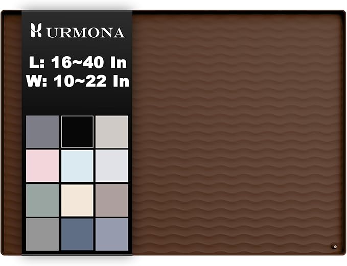 URMONA 28'' x 22'' Waterproof Silicone Under Sink Mat Cabinet and Counter Protector, Shelf Liner for Kitchen and Bathroom, Storage and Organizers, Litter Mat, Pet Cat Puppy Essentials(Brown)