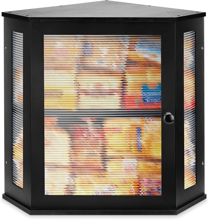 Extra Large Corner Bread Box - Bamboo Bread Box for Kitchen Countertops, Large Capacity Kitchen Bread Storage and Organizer with Corrugated Acrylic Wavy Window (Black)