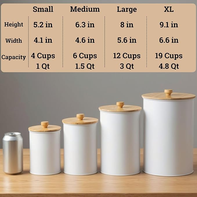 Kitchen Canisters for Countertop Set of 4 with Customizable Chalkboard Labels & Marker Pen - Big Iron Kitchen Canisters with Airtight Lids - White Canister Set - Flour and Sugar Containers Farmhouse
