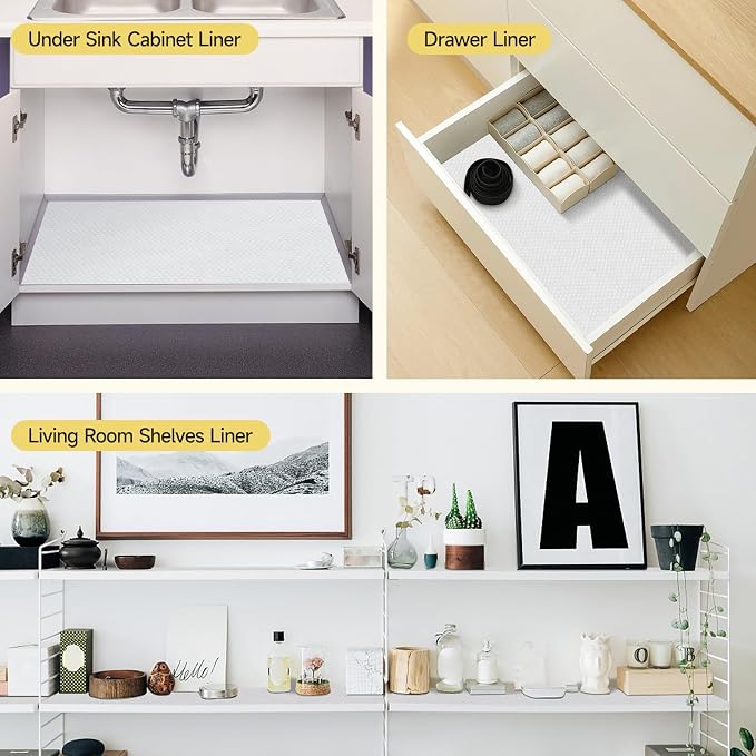 WochiTV Adhesive Shelf Liner 11.8 X 120 Inches Peel and Stick Kitchen Liner for Cabinets, Drawers Removable Protector Mat Waterproof Contact Covering for Dresser Pantry Countertops Shelves, White