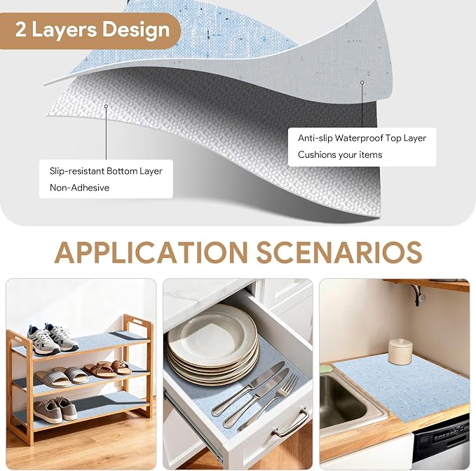 5Rolls*12'' X 120'' Blue Shelf Liner Drawer Liner for Kitchen Cabinet Non Adhesive, Strong Grip Anti Slip Cabinet Liners for Shelves, Oil-Proof Waterproof Cupboard Liner