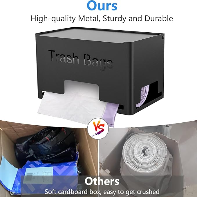 STWWO Extra Large Trash Bag Holder Dispenser, Metal Garbage Bag Dispenser Roll Holder,Trash Storage Organizer for Kitchen Laundry Room Under Sink, Wall Mounted or Freestanding, Black