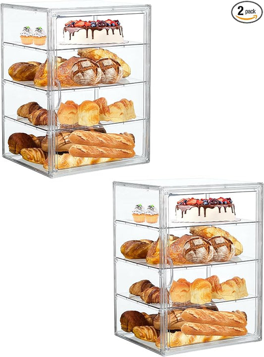 Bread Box,Large Bread Boxs for Kitchen Countertop - 4 Layers Adjustable Bread Storage Container,Clear Boxes for Kitchen Counter, Breads Box Airtight,Bread Holder,Perfect for Bagel Muffins-2Pcs