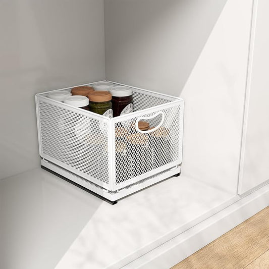 Pull out Cabinet Rack Organizers, No-Drill Slide Organizer Under Sink Organizer, Strong & Sturdy Expandable Cabinet Drawers, For Kitchen, Bathroom, Pantry(D,11.8*9.4*8.3inch/30*24*21.2cm)