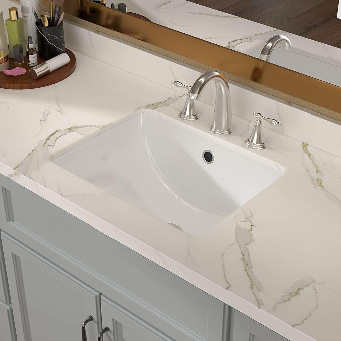 Lordear Undermount Bathroom Sink 18x14 Inch White Rectangle Porcelain Ceramic Vessel Sinks Deep Basin with Overflow Lavatory Vanity Sink Mounted Under the Counter