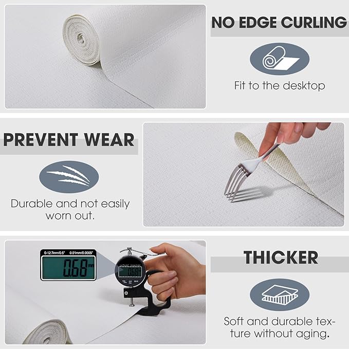 Drawer and Shelf Liner, Non-Slip Kitchen Cabinet Liners Non-Adhesive Thick Strong Grip Waterproof Washable Mats Protect Dresser Shelves Cupboard Bathroom Cabinets, White, 12 in X 20 FT