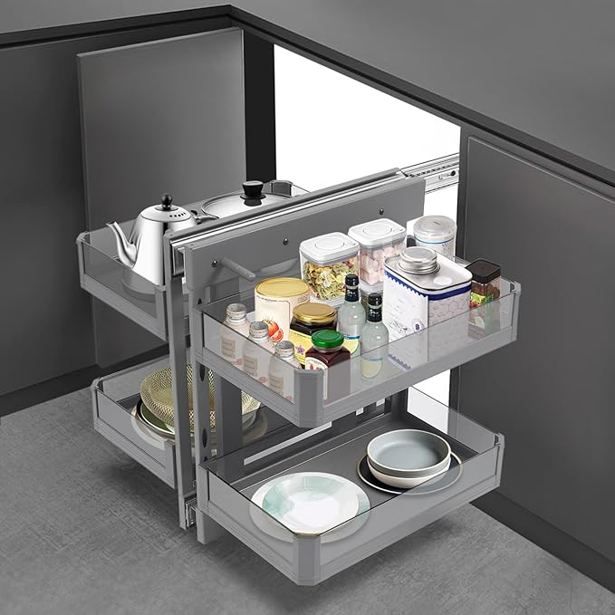 Blind Corner Cabinet Pull Out 2 Tier, Kitchen Cabinet Organizer, Left & Right Open Compatible, Blind Corner Kitchen or Bathroom Cabinets, Height Adjustable