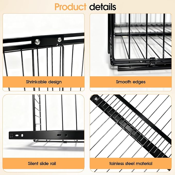 2Pack Expandable Pull Out Cabinet Organizer Adjustable Width 13"-20", Kitchen Organization with Adhesive.Bathroom Under Sink Organizers and Storage,Bedroom Slide out Drawers,Pantry