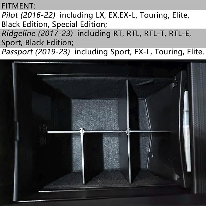 EDBETOS Armrest Divider Compatible with Honda Pilot 2016-2022 / Ridgeline 2017-2023 / Honda Passport 2019-2023 Center Console Organizer Insert Accessories，Custom Design