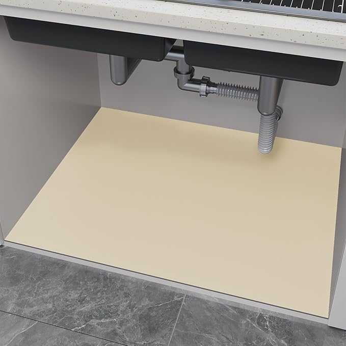 Under Sink Mats - 35" x 24" (Cut-to-Fit) Absorbent Shelf Liner for Kitchen & Bathroom Cabinets | Non-Slip, Quick-Dry Cabinet Liner for Under Sink, Vanity & Utility Storage (Beige, 35''x24'')