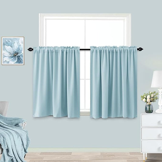 KOUFALL Light Blue Short Blackout Curtains 24 Inches Long for Girls Bedroom Kitchen Small Window Set 2 Panels Rod Pocket Curtains for Kids Room Bathroom 24 Inch Length