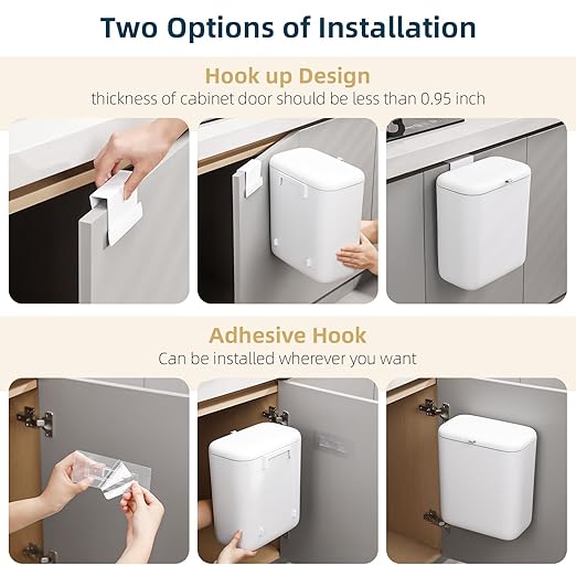 MUEE Compost Bin Kitchen for Counter Top or Under Sink, Hanging Small Trash Can with Lid [1.8 Gal/6.8L], Food Waste Bin, Mountable Garbage Can for Cupboard/Bathroom/Bedroom/Office/RV, Matte White