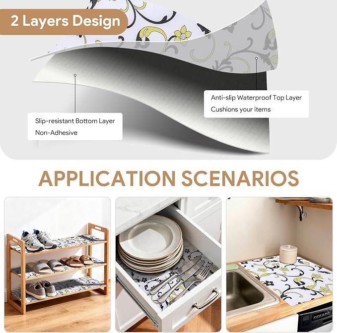 Shelf Liners Non Adhesive 5Rolls*12'' X 120'' Drawer Liner for Kitchen Cabinets, Waterproof Shelf Liners Durable Anti-Slip for Kitchen Cabinets Cupboard Liner
