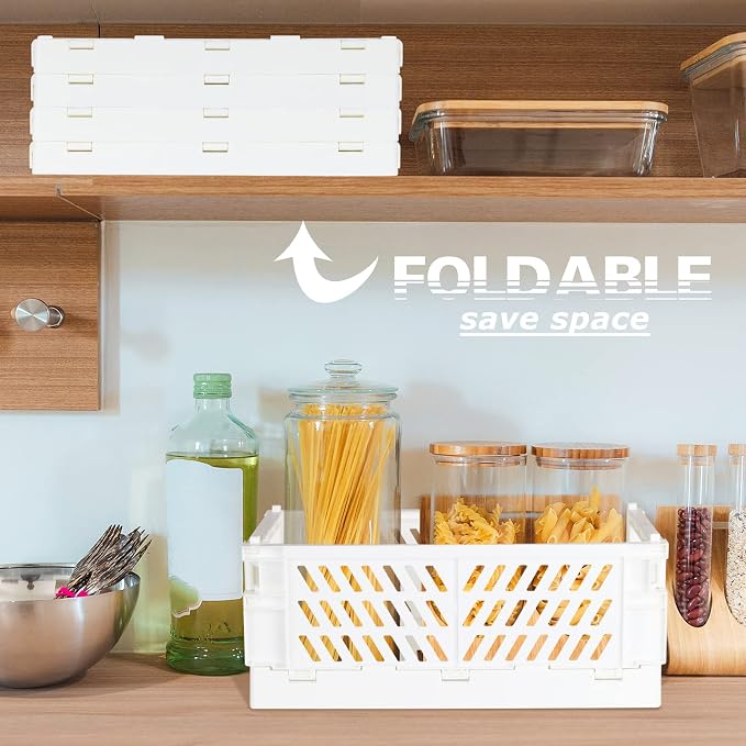 Tixill 2-Pack Mini Foldable Plastic Baskets for Organizing and Storage, Collapsible Storage Crate for Home Kitchen Bedroom Bathroom Office (9.8x6.5x3.8, White)