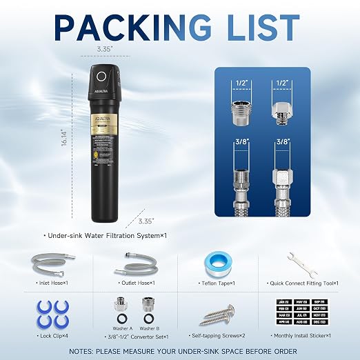 AQUALTRA USF02-BK Under Sink Water Filter System, 20K Gal, NSF/ANSI/CAN 372 Certified, Reduces PFOA, PFOS, Chlorine, Lead, Mercury, Chloramine, Fluoride, Microplastics Particles, Bad Taste & Odor