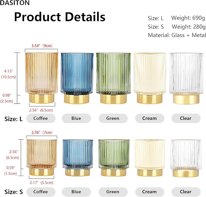 DASITON Makeup Brush holder Organizer,Crystal Cosmetic Makeup Brush Glass Brushes Storage Holder, Vintage Make Up Brush Cup Pen Pencil Holder striped vase(Coffee S＋L)